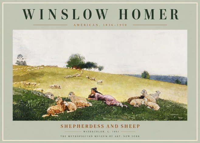 Winslow Homer Shepherdess and Sheep No6 - Poster