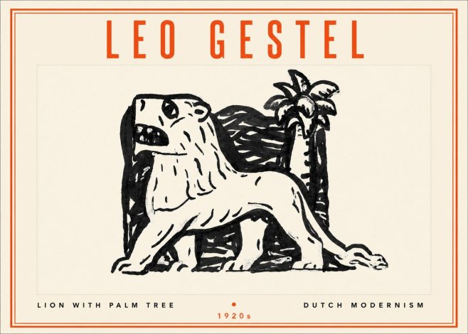 Leo Gestel Lion with Palm Tree No4 - Poster
