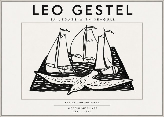 Leo Gestel Sailboats with Seagull No3 - Poster