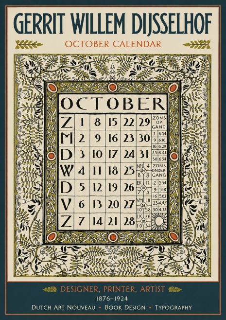 Gerrit Willem Dijsselhof October - Calendar Page No4 - Poster