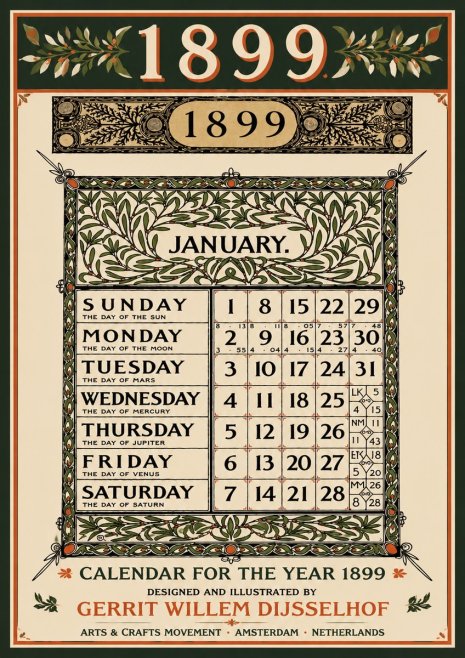 Gerrit Willem Dijsselhof January. Calendar for 1899. No5 - Poster