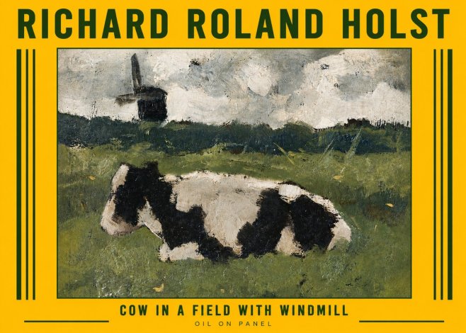 Richard Roland Holst Cow in a Field with Windmill No6 - Poster