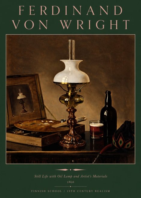 Ferdinand von Wright Still Life with Oil Lamp and Artist's Materials No3 - Poster