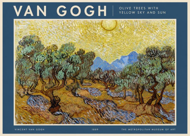 Van Gogh Olive Trees with Yellow Sky and Sun No2 - Poster