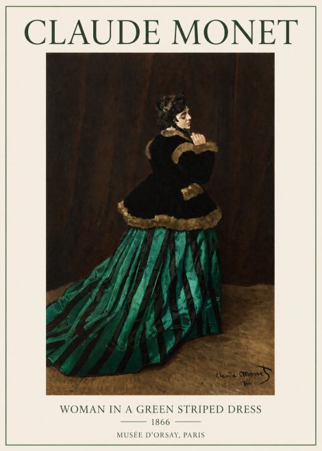 Monet Woman in a Green Striped Dress No3 - Poster