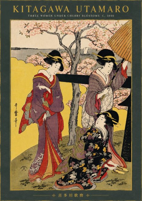 Kitagawa Utamaro Three Women Under Cherry Blossoms No6 - Poster