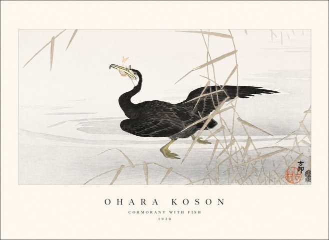 Ohara Koson Cormorant with Fish No1 - Poster
