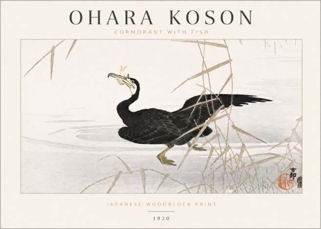 Ohara Koson Cormorant with Fish No6 - Poster
