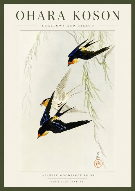 Ohara Koson Swallows and Willow I No3 - Poster