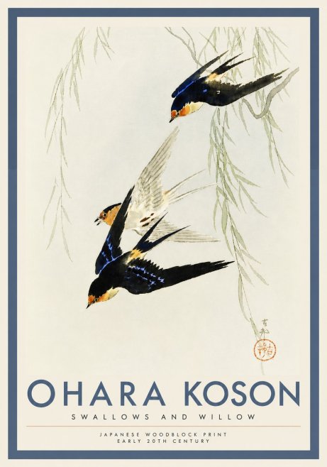 Ohara Koson Swallows and Willow I No4 - Poster