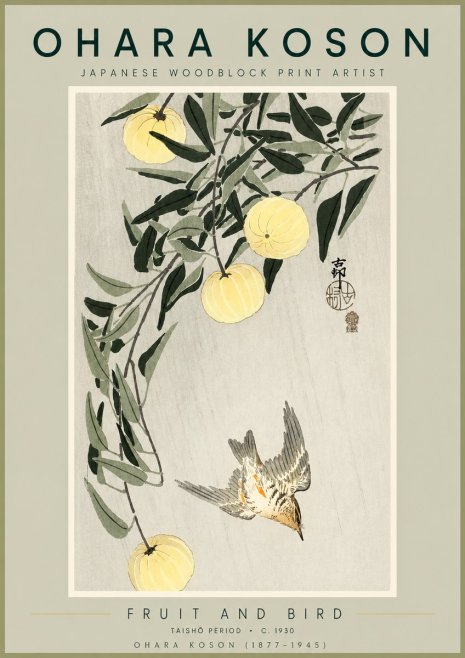 Ohara Koson Fruit and Bird No2 - Poster