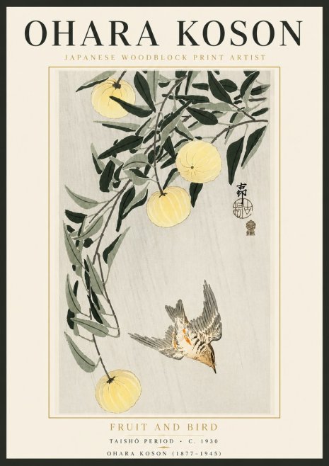 Ohara Koson Fruit and Bird No5 - Poster