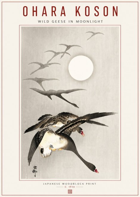 Ohara Koson Wild Geese in Moonlight I No5 - Poster
