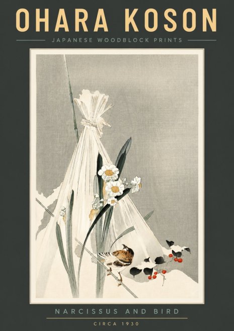 Ohara Koson Narcissus and Bird No2 - Poster