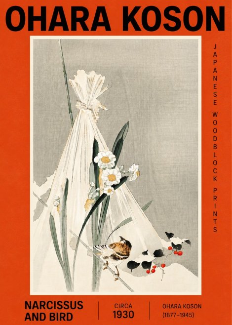 Ohara Koson Narcissus and Bird No4 - Poster