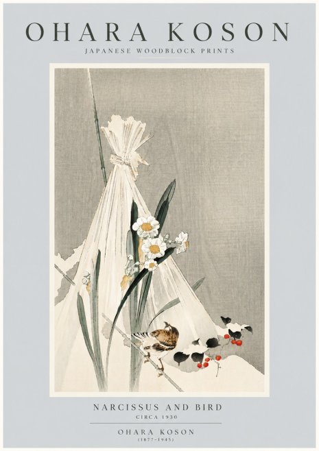 Ohara Koson Narcissus and Bird No6 - Poster