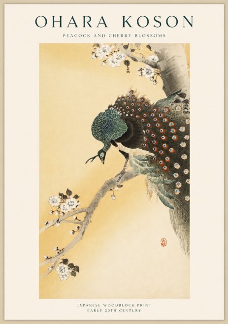 Ohara Koson Peacock and Cherry Blossoms No1 - Poster