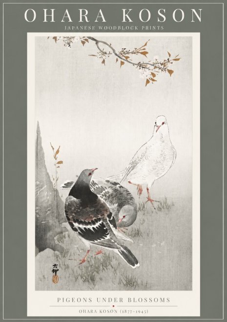 Ohara Koson Pigeons Under Blossoms No2 - Poster