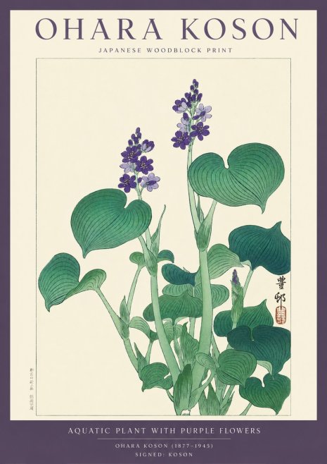 Ohara Koson Aquatic Plant with Purple Flowers No2 - Poster