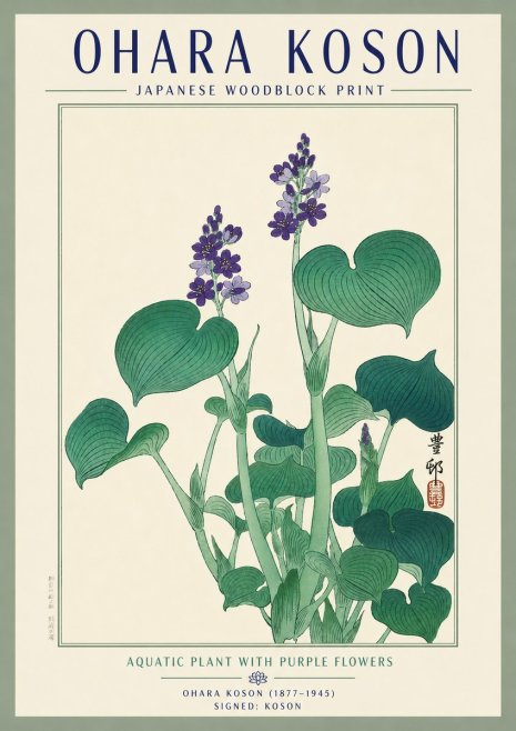 Ohara Koson Aquatic Plant with Purple Flowers No3 - Poster