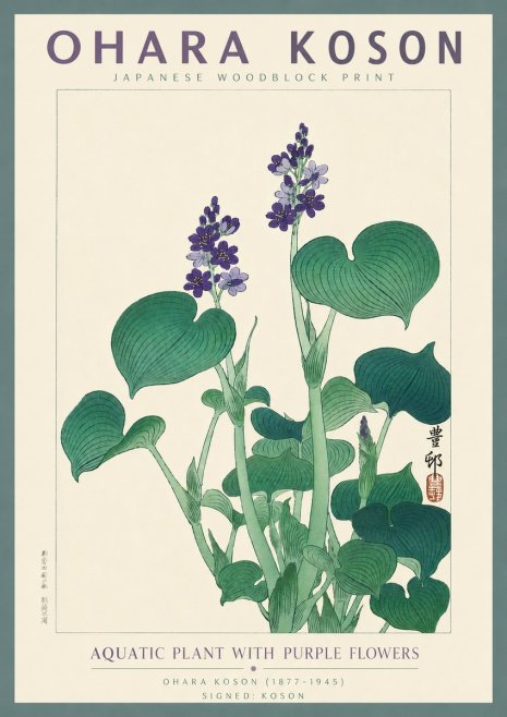 Ohara Koson Aquatic Plant with Purple Flowers No4 - Poster