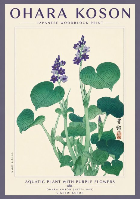 Ohara Koson Aquatic Plant with Purple Flowers No5 - Poster