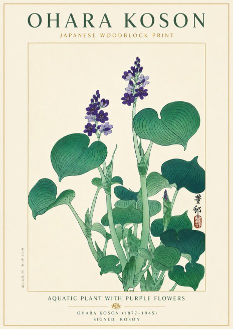 Ohara Koson Aquatic Plant with Purple Flowers No6 - Poster