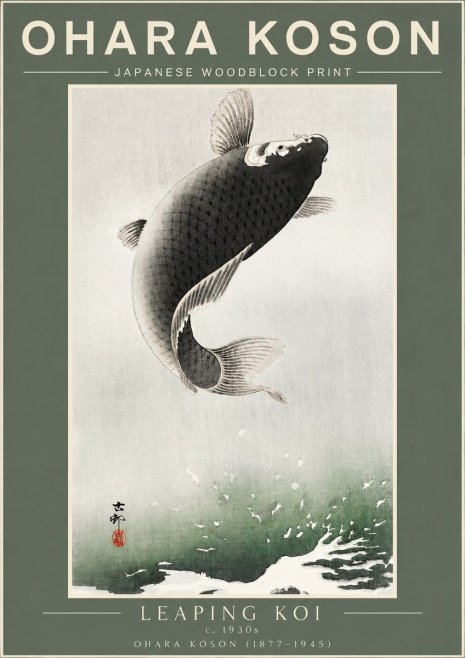 Ohara Koson Leaping Koi II No2 - Poster