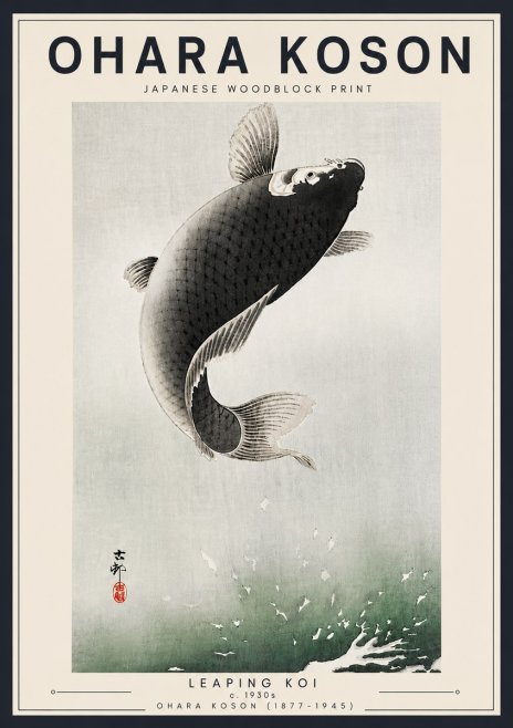 Ohara Koson Leaping Koi II No6 - Poster