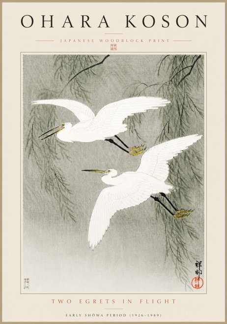 Ohara Koson Two Egrets in Flight No5 - Poster