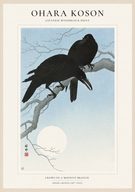 Ohara Koson Crows on a Moonlit Branch No1 - Poster