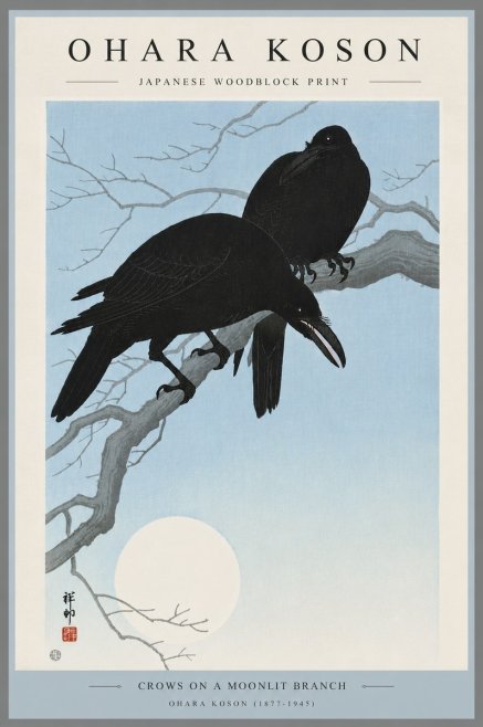 Ohara Koson Crows on a Moonlit Branch No6 - Poster
