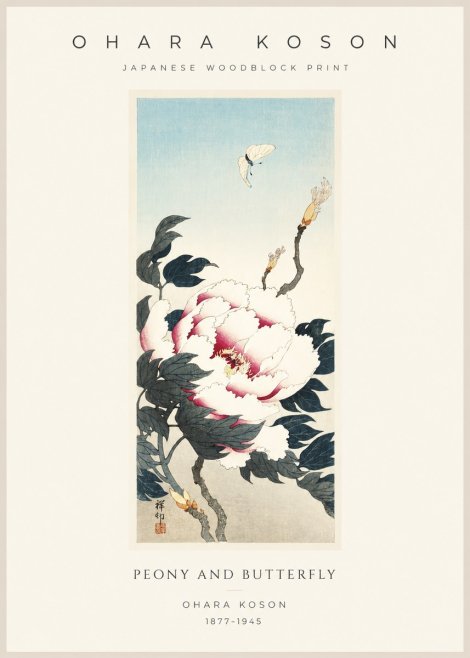 Ohara Koson Peony and Butterfly No1 - Poster
