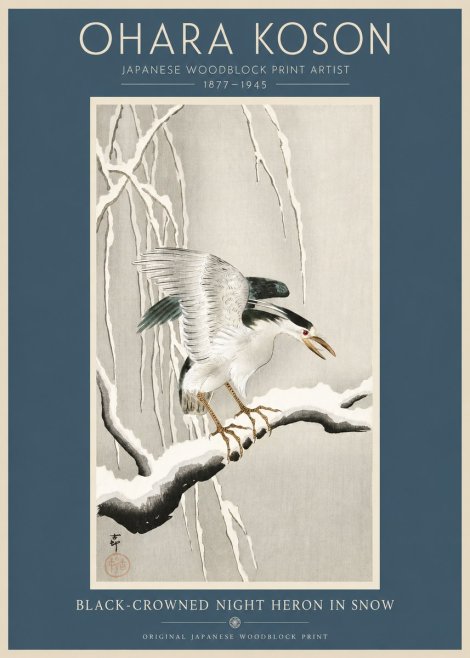 Ohara Koson Black-crowned Night Heron in Snow No2 - Poster