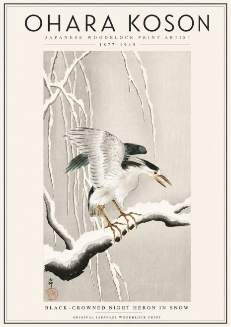 Ohara Koson Black-crowned Night Heron in Snow No3 - Poster