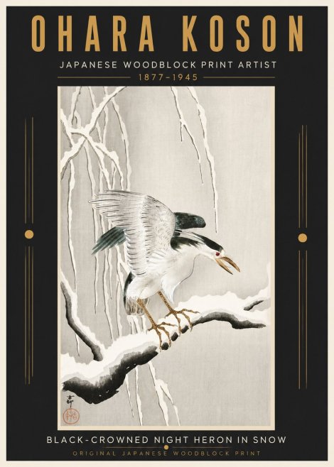 Ohara Koson Black-crowned Night Heron in Snow No5 - Poster