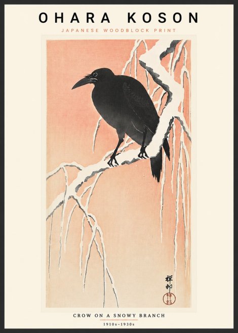 Ohara Koson Crow on a Snowy Branch I No4 - Poster