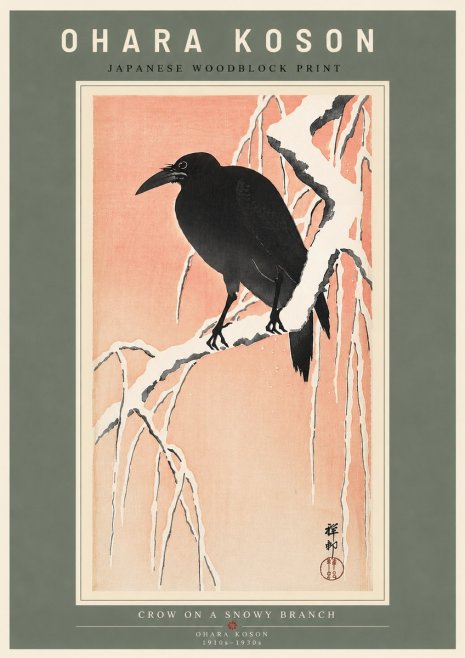 Ohara Koson Crow on a Snowy Branch I No5 - Poster