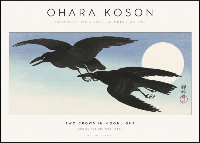 Ohara Koson Two Crows in Flight, Moonlight No2 - Poster