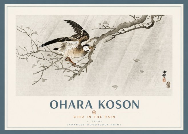 Ohara Koson Bird in the Rain No4 - Poster