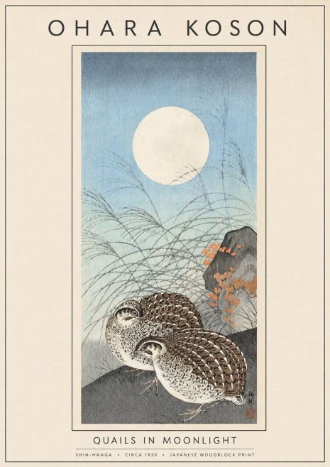 Ohara Koson Quails in Moonlight No5 - Poster