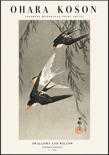 Ohara Koson Swallows and Willow II No1 - Poster