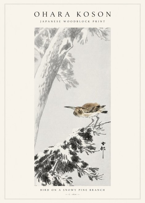 Ohara Koson Bird on a Snowy Pine Branch No1 - Poster