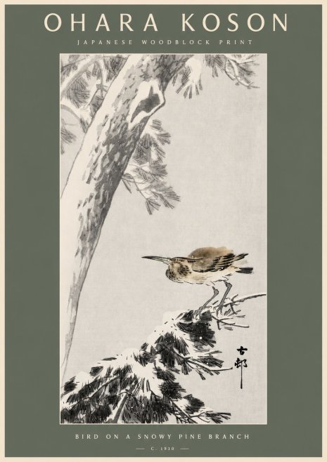 Ohara Koson Bird on a Snowy Pine Branch No2 - Poster
