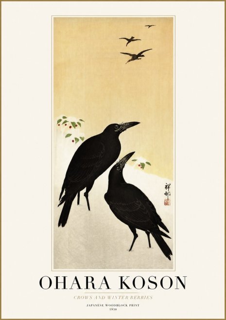 Ohara Koson Crows and Winter Berries No1 - Poster