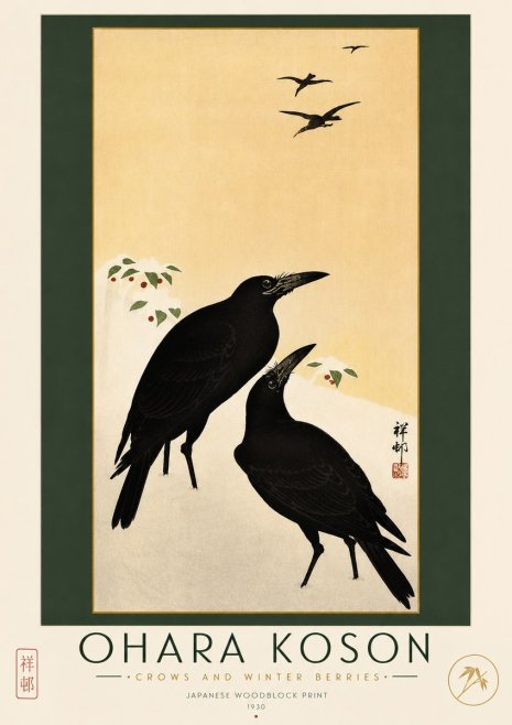 Ohara Koson Crows and Winter Berries No2 - Poster