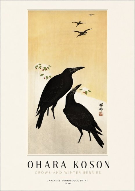 Ohara Koson Crows and Winter Berries No4 - Poster