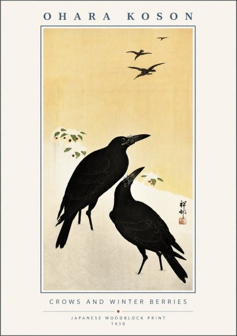 Ohara Koson Crows and Winter Berries No6 - Poster