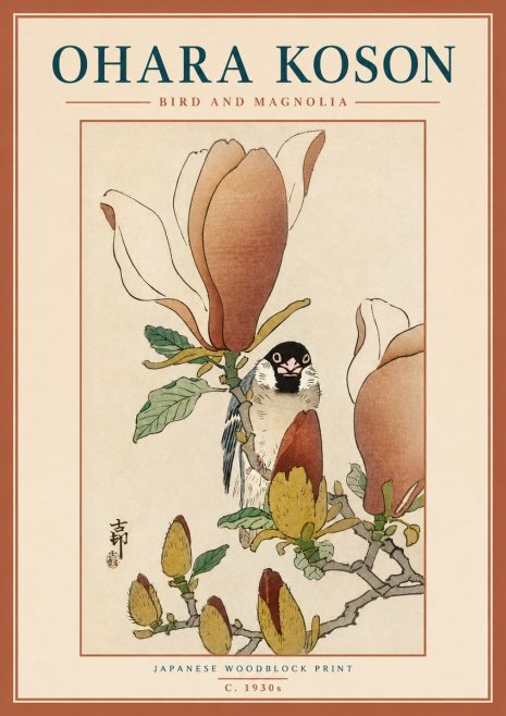 Ohara Koson Bird and Magnolia No3 - Poster