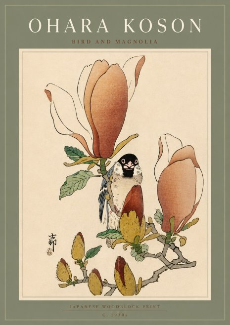 Ohara Koson Bird and Magnolia No5 - Poster